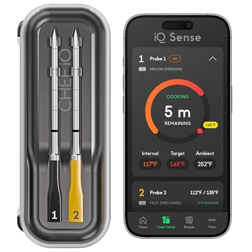 CHEF iQ Sense | Smart Wireless Meat Thermometer | 2 Ultra-Thin Probes | WiFi Unlimited Range | 1000°F Heat Safe | 5 Sensors | BBQ, Grill, Oven, Smoker, Air Fryer | Gen3