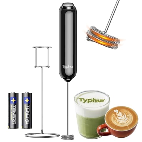 InstaWhisk Milk Frother with Variable Speed, Battery Operated Handheld Coffee Foam Frother Wand, Electric Drink Mixer with Stand & Detachable Double Whisk, Stainless Stirrer for Latte, Matcha, Protein