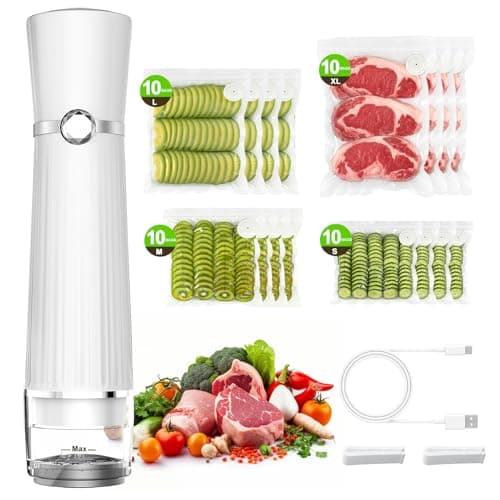 Vacuum Sealer for Food (Compact Vacuum Sealer Machine + 40 Reusable Vacuum Bags), Handheld Vacuum Food saver for 10X Preservation & Fresh, Powerful 80Kpa Portable Vacuum Sealer With 2 Seal Clips