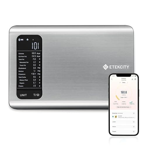 Etekcity Smart Food Kitchen Scale with Nutritional Calculator, Free App with 19 Nutrients Tracking, Calorie, Marco, Digital grams and ounces for weight loss, Premium Stainless Steel, 11lb