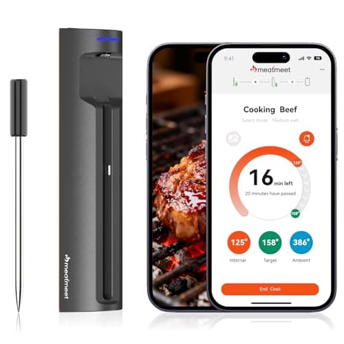 Meatmeet Pro WiFi Wireless Meat Thermometer Digital, Bluetooth Meat Thermometer Wireless, Smart App Monitoring, IP67 Waterproof Meat Probe Thermometer for BBQ, Oven, Grill, Smoker