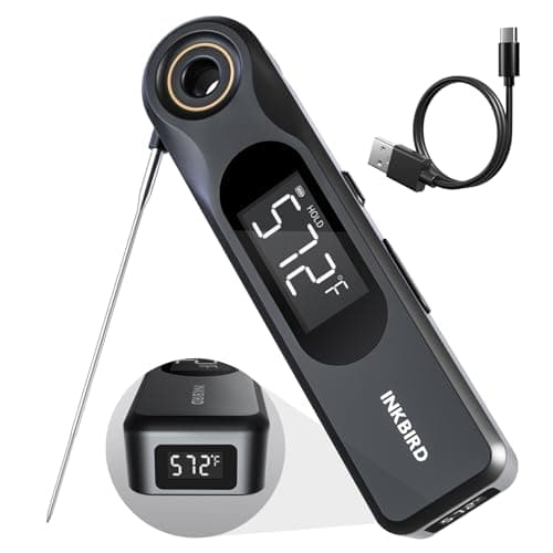 INKBIRD Dual Screen Display 0.5 Sec Rechargeable Instant Read Meat Thermometer for Cooking and BBQ, Professional 1.8mm Ultra-Fine Probe IP65 Waterproof Kitchen Thermometer with Magnets, Gill Smoker