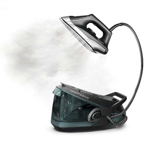 Rowenta Iron Steamer for Clothes Master Steam Station, Professional Steam Iron for Clothes with Stainless Steel Soleplate, 57 Oz, 400 Microsteam Holes, Built-In Pump, 1750 Watts, Black/Green, VR8338
