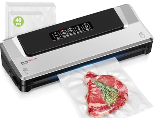 Bonsenkitchen Vacuum Sealer Machine with 40 Bags | Compact Food Sealer for Kitchen Storage & Meal Prep | Multiple Modes​​ | External Vacuum System, Silver​​