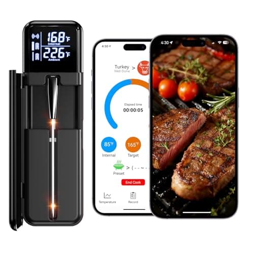 Smart Wireless Meat Thermometer,Digital Cooking Thermometer with Dual High-Accuracy Sensors,Ceramic Heat-Resistant Probe, Instant Read LCD & App Control for Kitchen,BBQ,Oven,Grill,Air Fryer