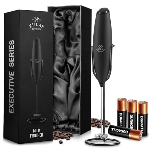 Zulay Kitchen Executive Series Milk Frother Wand - Upgraded & Improved Stand - Ideal Coffee Gift - Coffee Frother Handheld Foam Maker For Lattes - Electric Milk Frother Handheld For Cappuccino