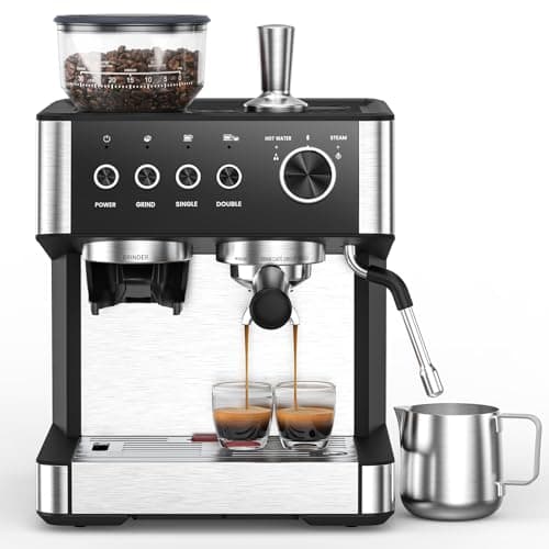 Electactic (2025 Upgrade Espresso Machine with Grinder, 15 Bar Professional Espresso Coffee Machine with Anti-Clog Design, Built-in Milk Frother Steam Wand-Perfect Cappuccino & Latte Maker for Home