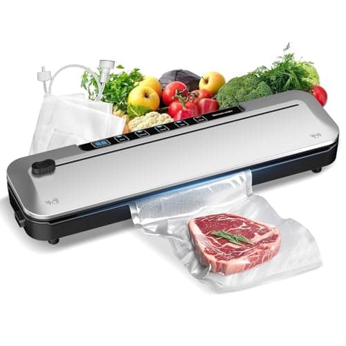 Vacuum Sealer Machine 75KPa Food with 6-in-1 Dry/Moist Modes & Digital Timer, Compact Lightweight Design, Built-in Cutter + 10 Bags (Black Silver)