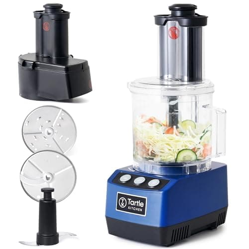 TK Tartle Commercial Food Processor - Heavy-Duty 600W Chopper, Slicer, Shredder & Blender w/Vegetable Prep Lid, Continuous Feed, 3L Mixer Bowl & Stainless Steel Blades