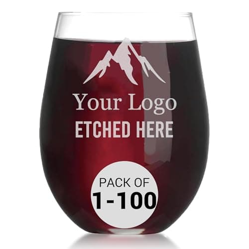 Custom Wine Glass with Engraved Logo,Text or Name,15oz Personalized Etched Stemless Wine Glasses - Fun Gift for Women, Birthdays, Mothers Day, Bridesmaid, Promotional Bulk Option for Wedding, Business