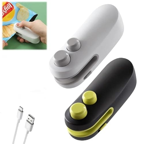 Mini Bag Sealer, 2026 2 in 1 Rechargeable Chip Bag Sealer with Cutter and Magnet, Portable Handheld USB C Heat Sealer Resealer Machine for Snack Plastic Bags Food Storage (White + Black)