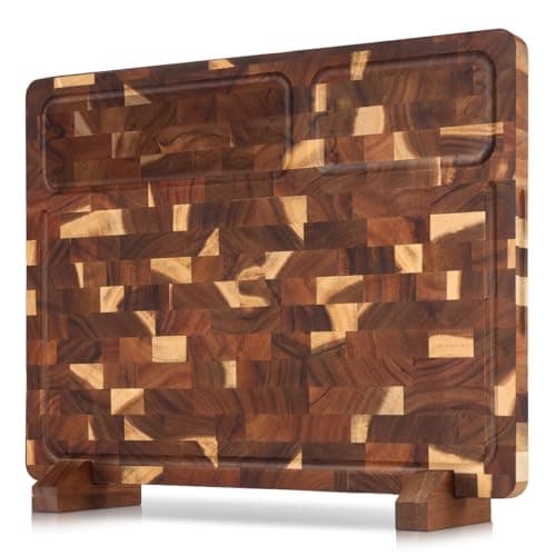 Zioffiel End Grain Cutting Board Double Sided, Walnut Wood Cutting Boards Butcher Block for Kitchen, Wooden Chopping Board with Deep Juice Groove, Handles, Stands & Mineral Oil Kit, 16.8" x 12.9" x 1"