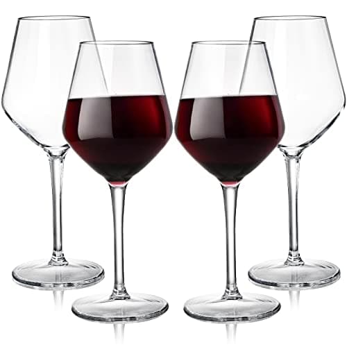 Dicunoy 4 Pack Unbreakable Stemmed Wine Glasses, 15 oz Outdoor Plastic Wine Glasses, Plastic Goblets Glassware, Reusable, BPA-Free, Classic Cups for Patio, Poolside, Camping