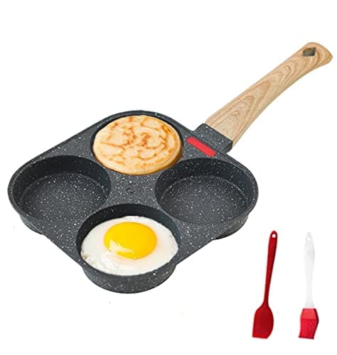 HUPECHAM 4-Cup Egg Pan Nonstick, and Granite Egg Frying Pan, Versatile Breakfast Skillet for Eggs, Pancakes, Plett, Crepes, Compatible with Gas Stove and Induction Cooktop