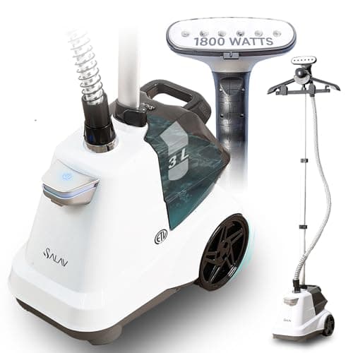 SALAV Heavy Duty Commercial Full-Size Garment Steamer with Foot Pedals and Extra Large 3L (101.5 oz) Water Tank, 1800 watts, 90+min of Continuous Steam (White)