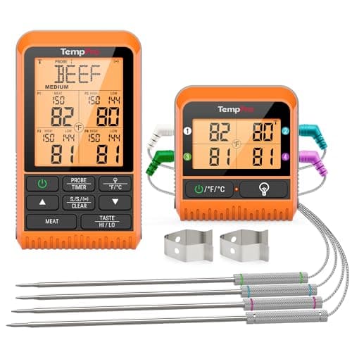 TempPro TP829 1000ft Wireless Meat Thermometer Digital for Grilling and Smoking, 4 Meat Probes Grill Thermometer for Outside Grill, BBQ Thermometer for Cooking Food Temperature (Previously ThermoPro)