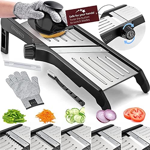 Gramercy Mandoline Food Slicer, Vegetable Cutter, Potato Slicer, Mandolin for Kitchen, Veggie Cutter, Cucumber Tool - Comes with One Pair Cut‑Resistant Gloves