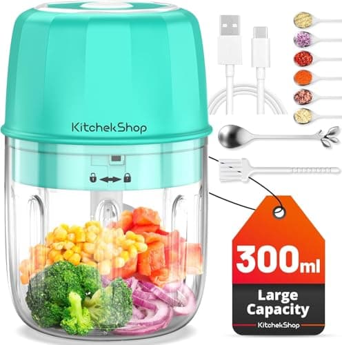 Rechargeable Portable and Cordless Mini Food Processor 300ML with Stainless Steel Blade, Electric Garlic Chopper Vegetable Chopper Blender for Nuts Chili Onion Minced Meat and Spices BPA-Free (Green)