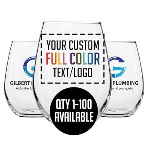 Bulk Printed 17oz Stemless Wine Glass - Custom Promotional Items with your Logo - Personalized Company Small Business Party Favors