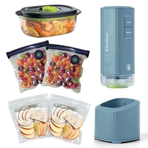FoodSaver Mini Handheld Vacuum Sealer Machine with Marinate Setting & Charging Dock | Cordless Food Vacuum Sealer for Freezer, Storage, Sous Vide, Meal Prep | Blue