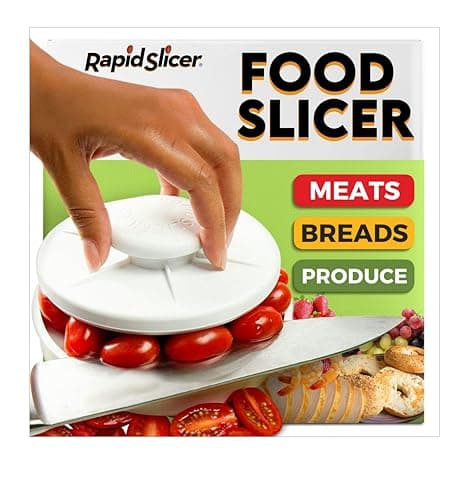 Rapid Slicer Bagel Slicer & Multi-Use Food Cutter | Ideal for Tomatoes, Strawberries, Grapes, Meat, Chicken, Eggs, & Vegetables with Non-Slip Holder for Stable, Easy Slicing - Dishwasher Safe - White