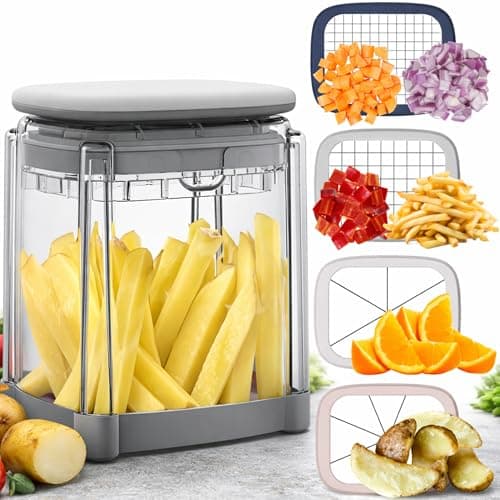 Brieftons PerfectCut Vegetable Chopper: 4-Blade Veggie Dicer Fruit Slicer, Potato French Fry Cutter, Wedge Cutter, Onion Chopper, Egg Slicer with 5 Recipe Ebooks, Safe to Use, Easy to Clean & Store