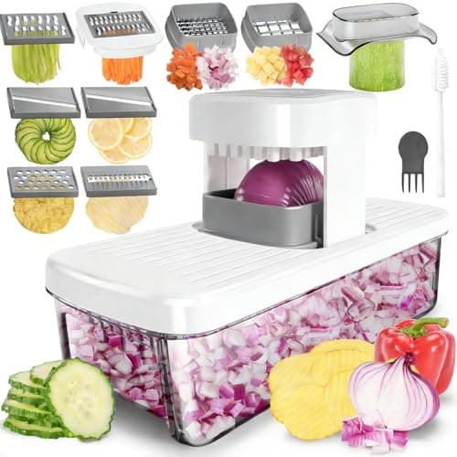 Vegetable Chopper Mandoline Slicer 8-in-1 with Container, 8 Blades for Onion, Veggie & Fruit, Easy Food Slicer Dicer Cutter, Kitchen Gadgets & Essentials