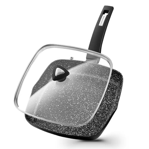 S·KITCHN Nonstick Grill Pan, Induction Stove Top Grill Plate, Glass Grilling Pan for Indoor, Gas Range Grill Panel/Skillet