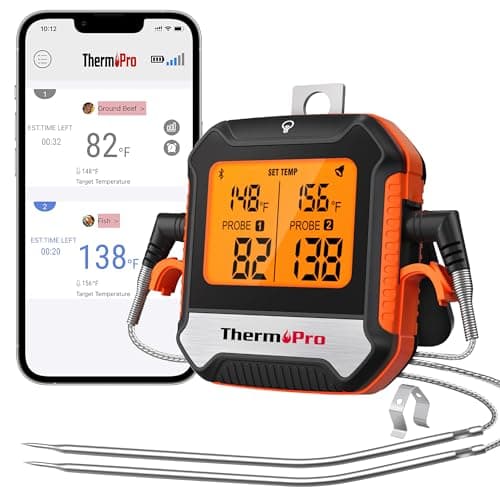 ThermoPro 450 ft Bluetooth Meat Thermometer with 2 Probes, Meat Thermometer Digital Wireless for BBQ Oven, Smoker Thermometer for Cooking Chicken Steaks Poultry
