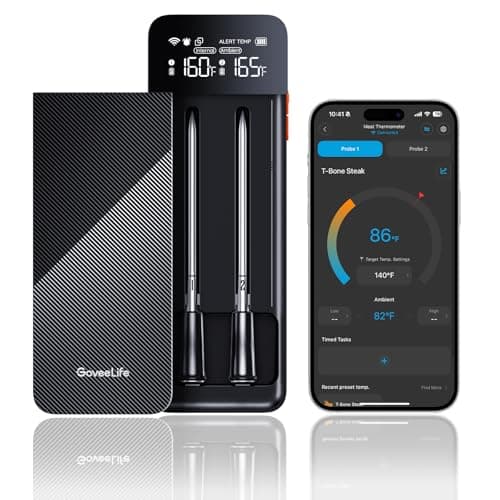GoveeLife Bluetooth Wireless Meat Thermometer with 2 Probes, Standalone Digital Base, WiFi Unlimited Range, ±1.8℉ Accuracy, IP68 Waterproof Real Time Monitoring, for Kitchen, BBQ, Grill, Oven, Smoker