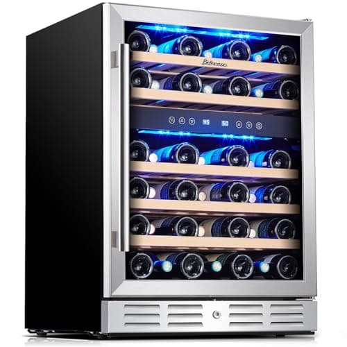 Kalamera 24 inch Wine Cooler, 37 Bottle - Dual Zone Built-in or Freestanding Fridge with Stainless Steel Reversible Glass Door, for Home, Kitchen or Office